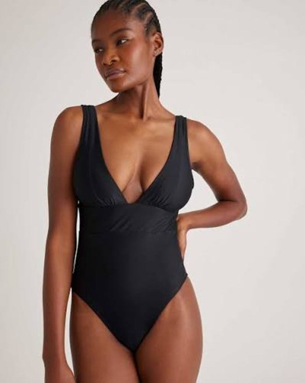 QUINCE Italian Plunge One Piece Swimsuit MINIMALIST NWT Black Size Medium M